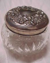 DRESSER Jar Cut Glass Sterling Lid / Puff - Silver