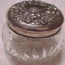 DRESSER Jar Cut Glass Sterling Lid / Puff - Silver