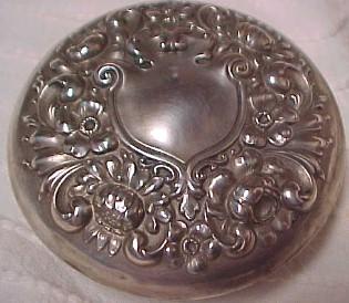 DRESSER Jar Cut Glass Sterling Lid / Puff - Silver