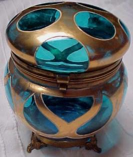 Art Deco Blue Powder Box - Glass