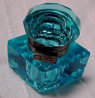 Cut Blue Diamond Inkwell Ink Well - Glass