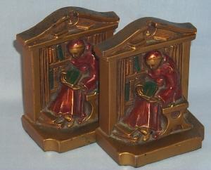 RONSON LIBRARY MONK Polychrome Bookends - Metalware