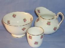 Three Piece English Pink Rose Porcelailn Tea Set