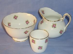 Three Piece English Pink Rose Porcelailn Tea Set