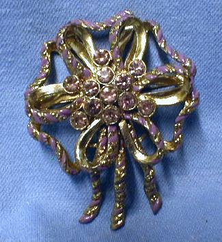 Jewelry Lilac Lavender Enamel & Rhinestone Brooch - Vintage Costume Jewelry