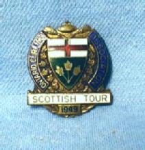 old 1949 Ontario Curling Pin - Scottish Tour - Enameled Sporting Metalware