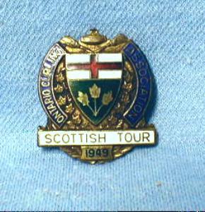 old 1949 Ontario Curling Pin - Scottish Tour - Enameled Sporting Metalware