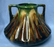 Belgium Art Pottery Vase Vintage - Rich Brown w/Green 2-handle Pot