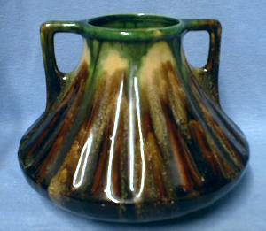 Belgium Art Pottery Vase Vintage - Rich Brown w/Green 2-handle Pot
