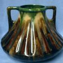 Belgium Art Pottery Vase Vintage - Rich Brown w/Green 2-handle Pot