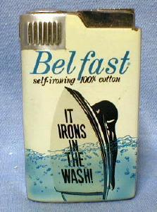 Musical Cigarette Lighter BEL FAST Self-ironing 100% Cotton Advertising - tobacciana NIB