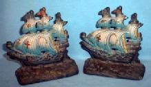 Metal Ship Bookends - Vintage Cast Iron Metalware