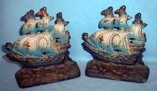 Metal Ship Bookends - Vintage Cast Iron Metalware