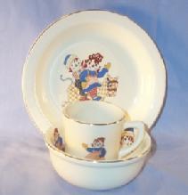 Three Piece RAGGETY ANN Child's Pottery Dinnerware Set.