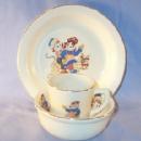 Three Piece RAGGETY ANN Child's Pottery Dinnerware Set.