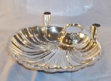 Silverplated CLAM SHELL Snack Bowl with Candle Holders - Metalware