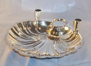 Silverplated CLAM SHELL Snack Bowl with Candle Holders - Metalware