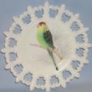 Pretty WESTMORELAND Opaque Glass Hand Painted Red/Green Parakeet Decorative Plate