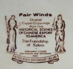 MEAKIN Staffordshire FAIR WINDS, FRIENDSHIP OF SALEM Decorative Pottery Plate