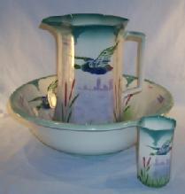 English DUCK Design Porcelain Water Pitcher & Bowl Set