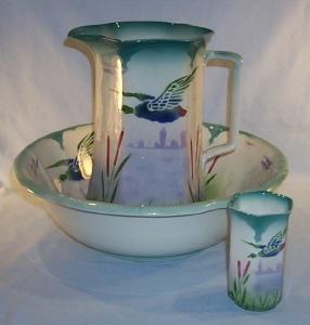 English DUCK Design Porcelain Water Pitcher & Bowl Set
