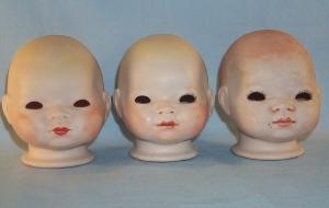 Three Grace S. Putnam Bisque Porcelain Baby Doll Heads