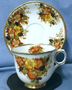 Vintage Orange & Yellow Flowers Cup and Saucer - Melba Fine English Bone China Porcelain Teacup