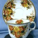 Vintage Orange & Yellow Flowers Cup and Saucer - Melba Fine English Bone China Porcelain Teacup