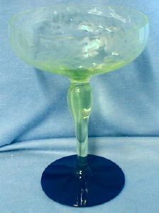 Antique Vaseline & Cobalt Art Glass - Compote or Large