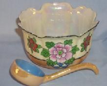 Beautiful Hand Painted Lustreware Porcelain Mayonaise Bowl with Matching Ladle