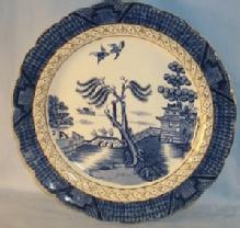 English Willow FLOW BLUE Porcelain Plate