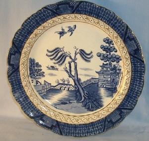 English Willow FLOW BLUE Porcelain Plate