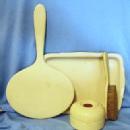 old vintage 4pc Dresser Set - French Ivory with Hair Receiver - Celluloid Vanity Set