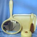 old vintage 4pc Dresser Set - French Ivory with Hair Receiver - Celluloid Vanity Set
