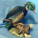old Lefton WOOD DUCK on tree stump - Vintage Bisque China - pottery