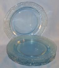 Six Depression Glass Azure Blue FOSTORIA June Salad Plates