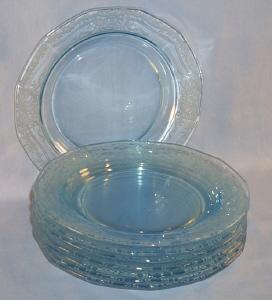 Eight Depression Glass Azure Blue FOSTORIA June Salad Plates