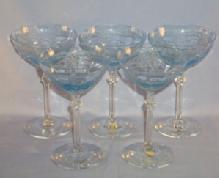 Five Depression Glass Azure Blue FOSTORIA June High Sherbets