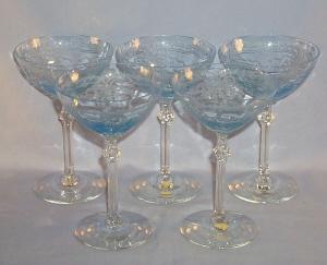Five Depression Glass Azure Blue FOSTORIA June High Sherbets