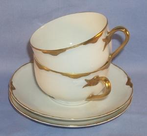 Two Bavarian Gold Trimmed Porcelain Cups and Saucers