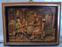 old vintage German Ivorex Wax Plaque - Monks & Innkeeper