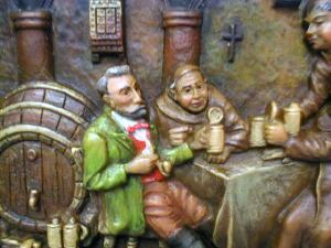 old vintage German Ivorex Wax Plaque - Monks & Innkeeper