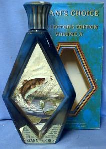old vintage BASS Fishing - Jim Beam Whiskey Decanter - Beam's Choice Collector Edition Volume X - Fish Sporting Glass Bottle