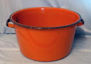Kitchen Orange Graniteware Kettle - Enameled Pot - Metalware