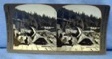 Lumber Mill END OF THE FLUME Stereo View - Keystone View Card - vintage paper