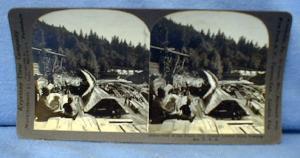 Lumber Mill END OF THE FLUME Stereo View - Keystone View Card - vintage paper