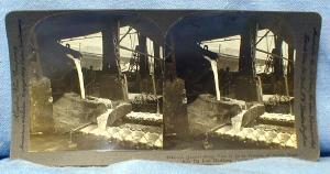 Photograph Steel Mill LADLE POURING of MOLTEN METAL into PIG IRON MACHINES - PA USA Stereo View - Keystone View Card - vintage paper
