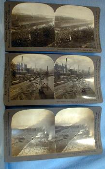 Photo Mining USA Stereo View Group * View of Ovens Loading Coke into Cars * Steel Plant Monongahela River PA * Ore Docks, Two Harbors MINN * Keystone Stereo View Card Group - vintage paper item