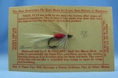 old Hand Tied Fly Fishing Lure - BROWN BUCKTAIL - Trout Bass Salmon Rainbow Bait - sporting