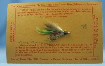 old Hand Tied Fly Fishing Lure - DEER MOUSE - Trout Bass Salmon Rainbow Bait - Vintage sporting